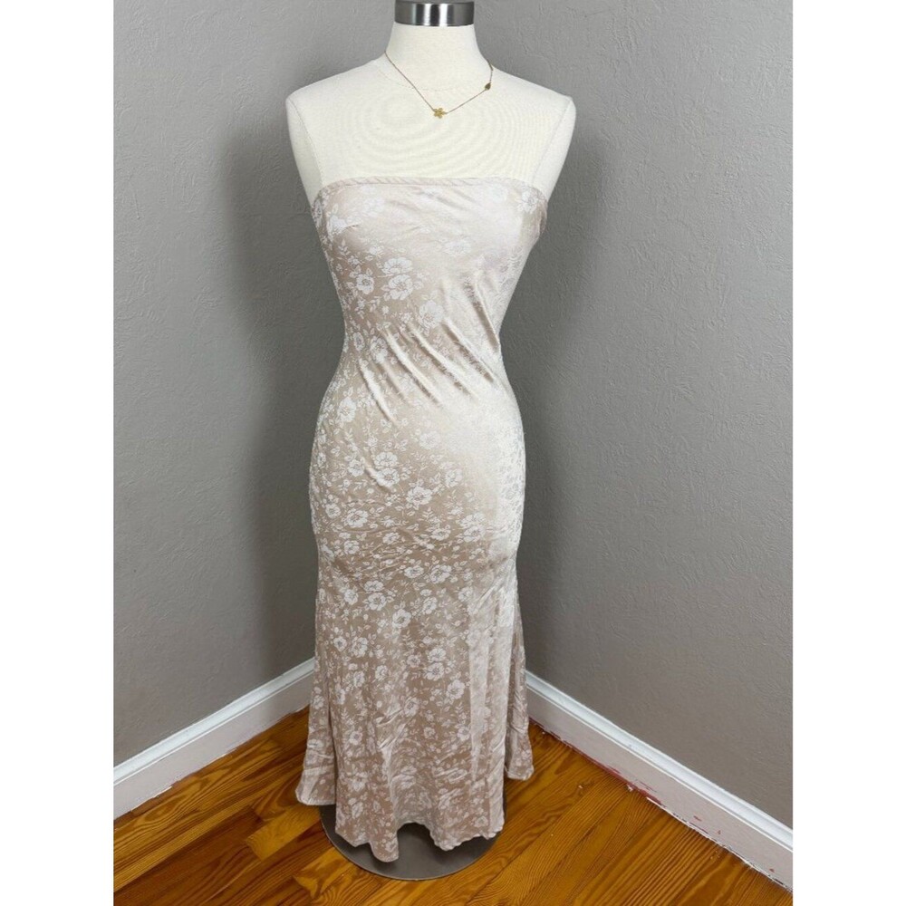 Princess Polly Neutral Floral Strapless Maxi Dress